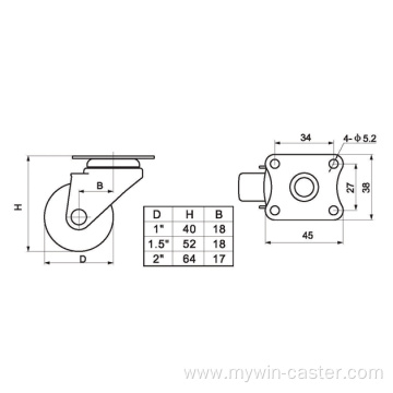 Mini 1 Inch 30kg Plate Swivel TPU Caster